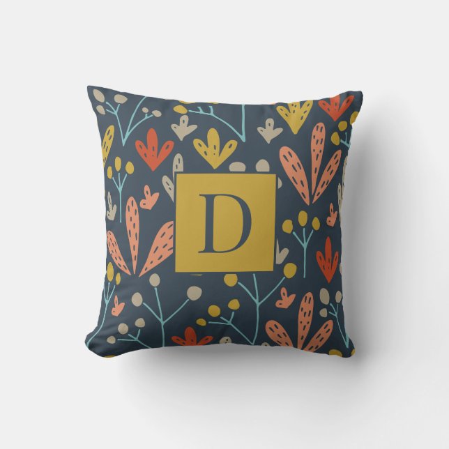 Gammalt guld blommönster Modernt monogram Kudde (Framsida)
