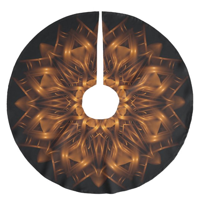 Gammalt guld förkopprar medaljongträdkjolen julgransmatta borstad polyester (Framsidan)