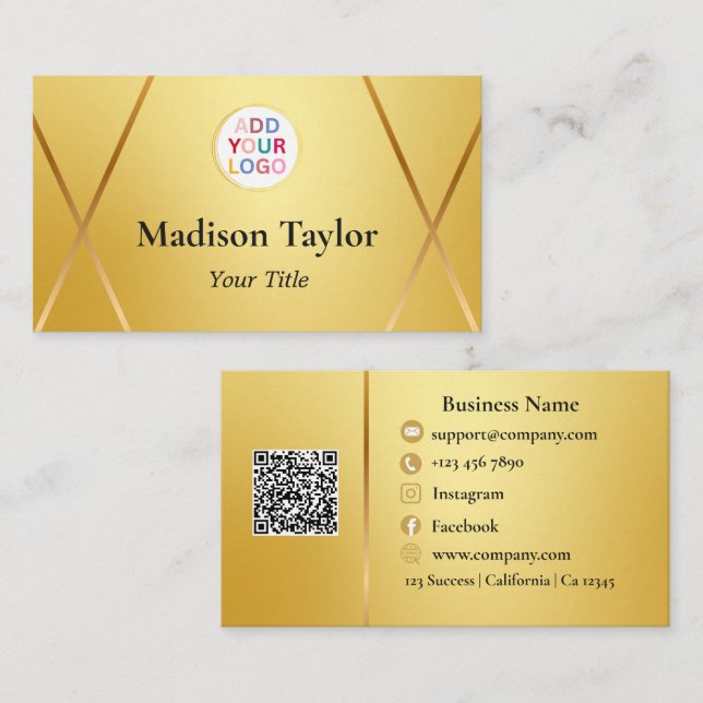 Gammalt guld QR-kod affärsbokskortsmall och logoty Visitkort (Fram/baksida)