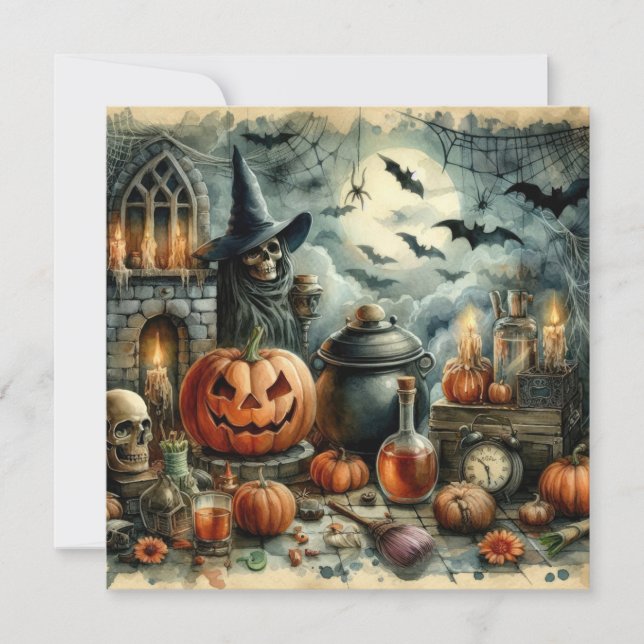 Gammalt hälsningskort för Halloween-konst (Framsida)