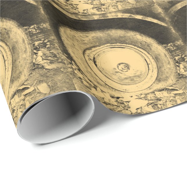 Gammalt hjul på klassisk bil presentpapper (Rullad Hörn)