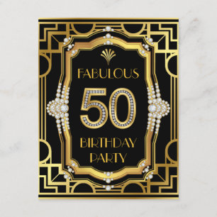 Gammalt Hollywood Glamour Art Deco 50-års födelsed Inbjudningar