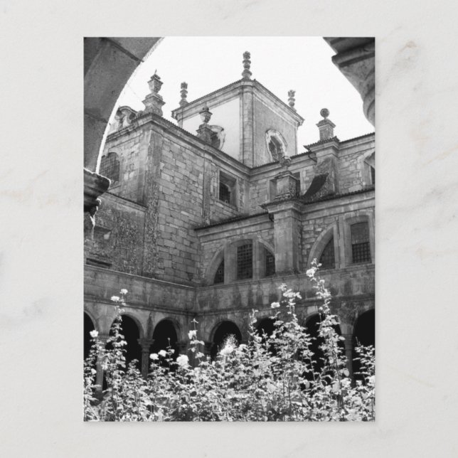 Gammalt innergård svart & vitt fotografi vykort (Framsida)