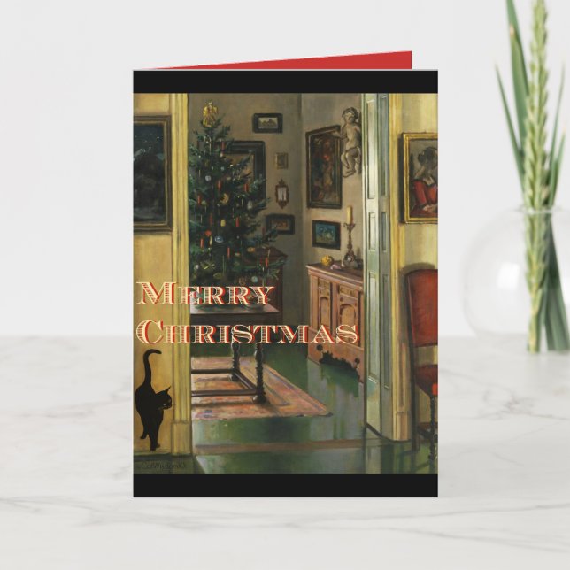 Gammalt julkort med svart katt helgkort (Framsida)