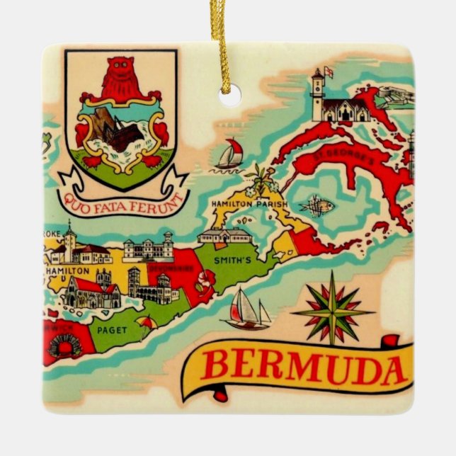 Gammalt klassiskt Bermuda-karta Julgransprydnad Keramik (Framsida)