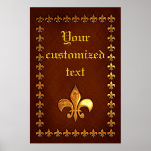 Gammalt läder täcker med guld- Fleur-de-Lys - Poster