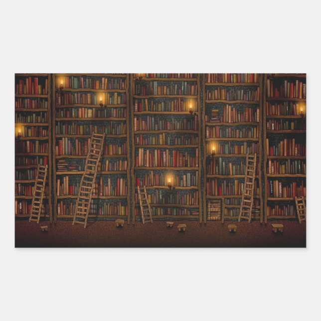 Gammalt läsrum i Bibliotek Rektangulärt Klistermärke (Framsida)