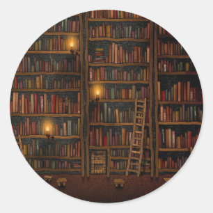 Gammalt läsrum i Bibliotek Runt Klistermärke