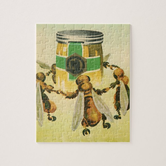 Gammalt mat, ekologisk honung bin dansar burk pussel (Vertikal)