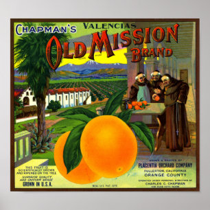 Gammalt Missionsmärke Orange Fruktlåda Etikett Poster