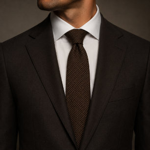 Gammalt Mörkbrunt Herringbone Tweedtyg Slips
