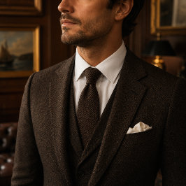 Gammalt Mörkt Brun Fågelsögt Tweed Slips