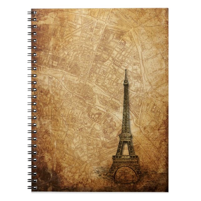 Gammalt Paris karta och Eiffel torn Anteckningsbok (Framsidan)