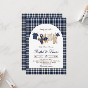 Gammalt Pengar Björn Blå Pojke Baby Shower Inbjudningar