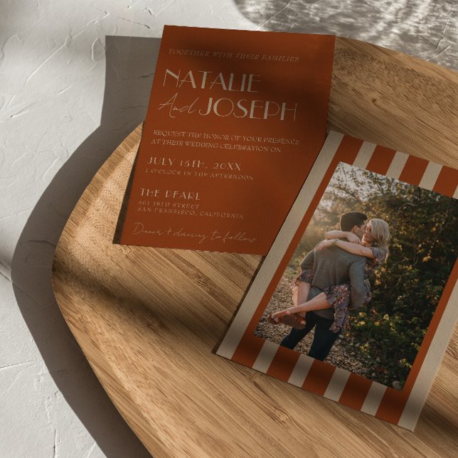Gammalt Pengar Bränt Orange Guld Foto Bröllop Inbjudningar (Skapare uppladdad)
