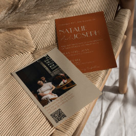Gammalt Pengar Bränt Orange Guld QR-kod Foto Bröll Inbjudningar