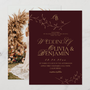 Gammalt Pengar Burgundy Elegant Botanisk Bröllop Inbjudningar