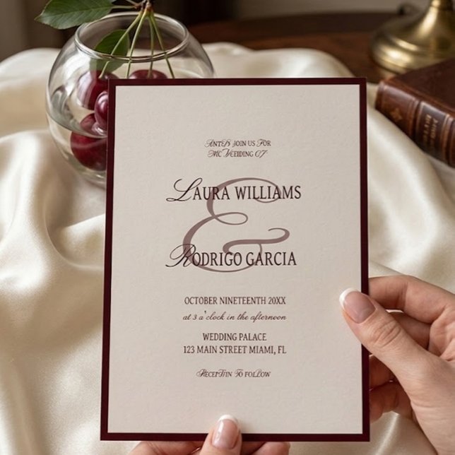Gammalt Pengar Burgundy Elfenben Bröllop Inbjudningar (Skapare uppladdad)