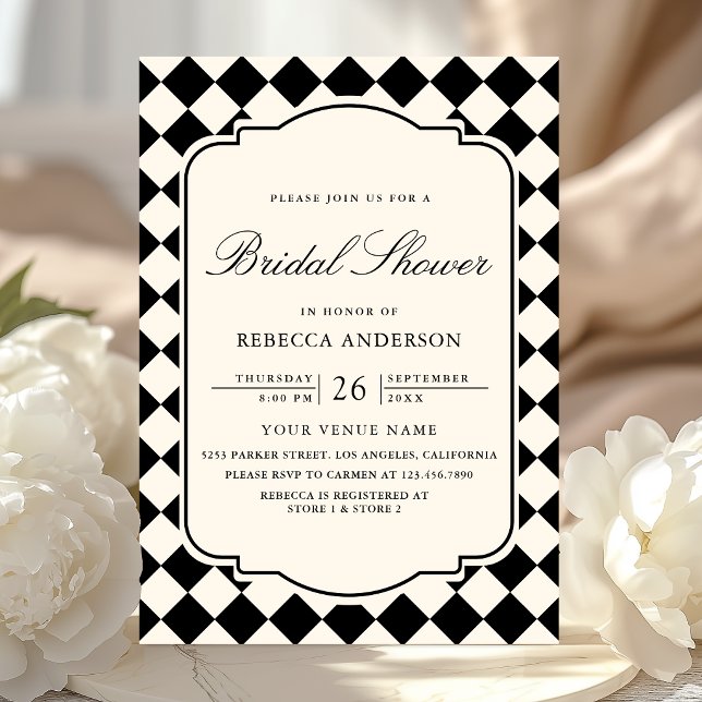 Gammalt Pengar Elfenben Svart Rutig Bröllopsfest Inbjudningar (Skapare uppladdad)