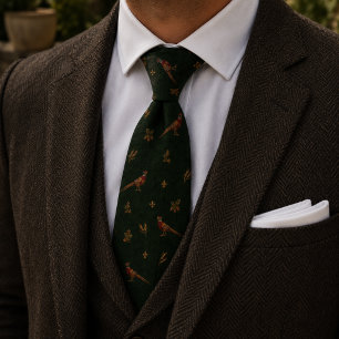Gammalt Pengar Fasan Fågel Herringbone Grön Slips