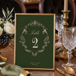 Gammalt Pengar Olivgrön Elegant Monogram Bröllop Bordsnummer