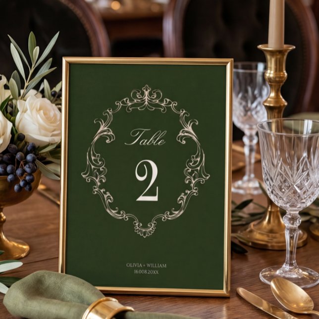 Gammalt Pengar Olivgrön Elegant Monogram Bröllop Bordsnummer (Skapare uppladdad)
