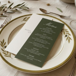 Gammalt Pengar Olivgrön Elegant Monogram Bröllop Meny