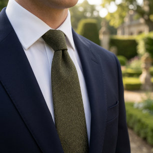 Gammalt Pengar Olivgrön Herringbone Tweed Tyg Slips