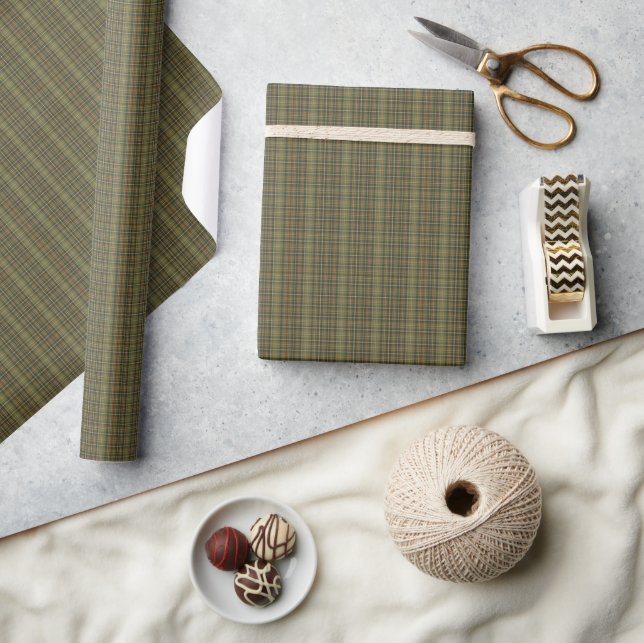 Gammalt pengar Skoggrön Rostorange Tartan Rutig  Presentpapper (Hantverk)