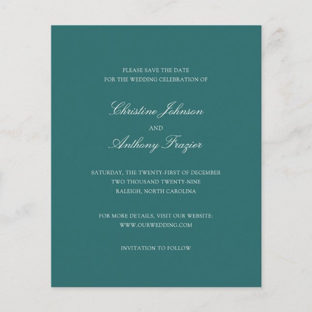 Gammalt Pengar Teal Klassiskt Bröllop Spara Datum Flygblad (Framsidan)