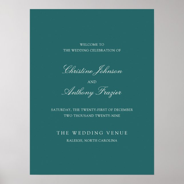 Gammalt Pengar Teal Klassiskt Bröllop Välkomstskyl Poster (Framsidan)