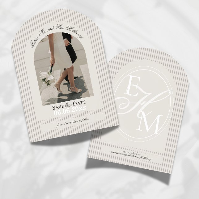 Gammalt penningskript Mauve Rand Photo Spara datum Inbjudningar (Invite guests to mark their calendars for your wedding with this Old Money Stripe Save the Date!)