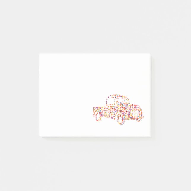 Gammalt Pickup Truck Blommönster Post-it Block (Framsida)