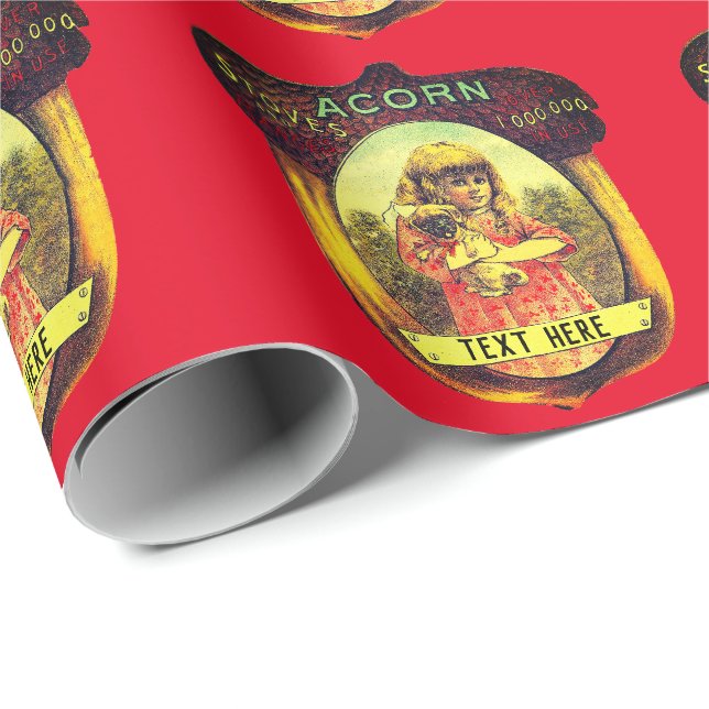 Gammalt reklammaterial för ekollonspis i rött, gul presentpapper (Rullad Hörn)