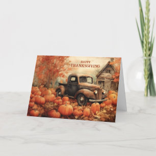Gammalt Rostigt Pickup och Pumpafyllda Thanksgivin Helgkort