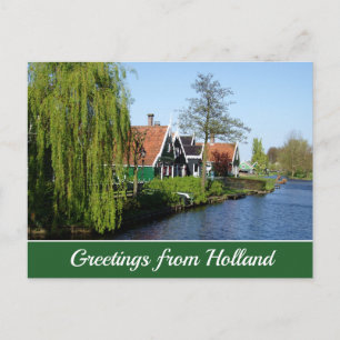 Gammalt rött grönt Zaanse Schans holländskt trähus Vykort
