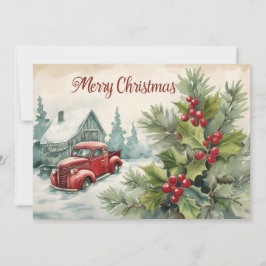 Gammalt rött julkort i Lastbil, platt Helgdag