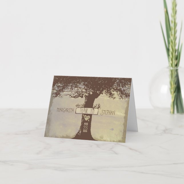 gammalt rustikt träd söta strängljus tackkort (Framsida)