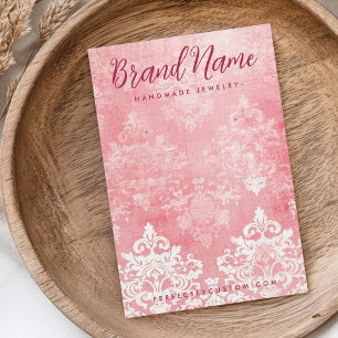 Gammalt spets stencil damask rosa örhängekort visitkort