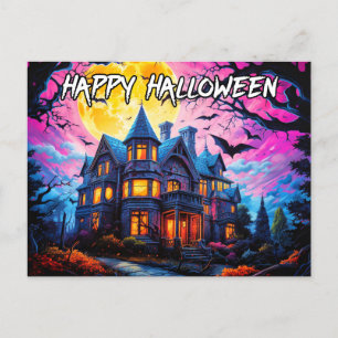 Gammalt spökhus Glad Halloween Vykort