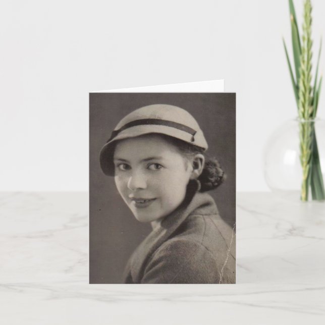 Gammalt svartvitt foto av den härliga 30-taldamen kort (Framsida)