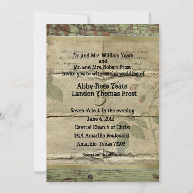 Gammalt trä, inbjudningar för bröllop för (Framsida)