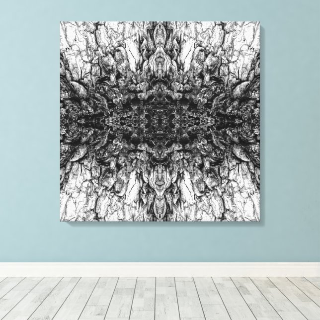 Gammalt träd bark svart-vit fotomönsterdesign canvastryck (Insitu (trägolv))