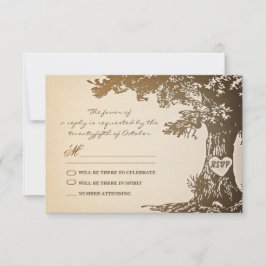 gammalt träd vintage bröllop rsvp design OSA kort