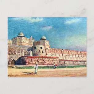 Gammalt vykort - Agra Fort, Indien