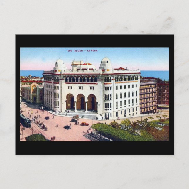 Gammalt vykort - Alger, postkontor (Framsida)