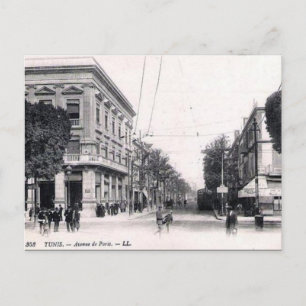 Gammalt vykort - Avenue de Paris, Tunis