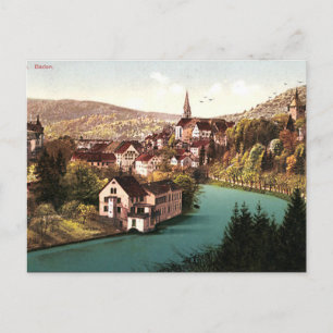 Gammalt vykort - Baden, Aargau, Schweiz