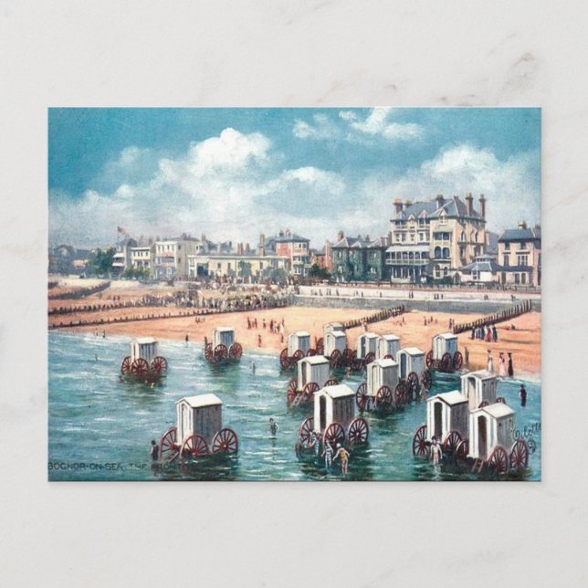 Gammalt vykort - Bathing Maskiner på Bognor (Framsida)