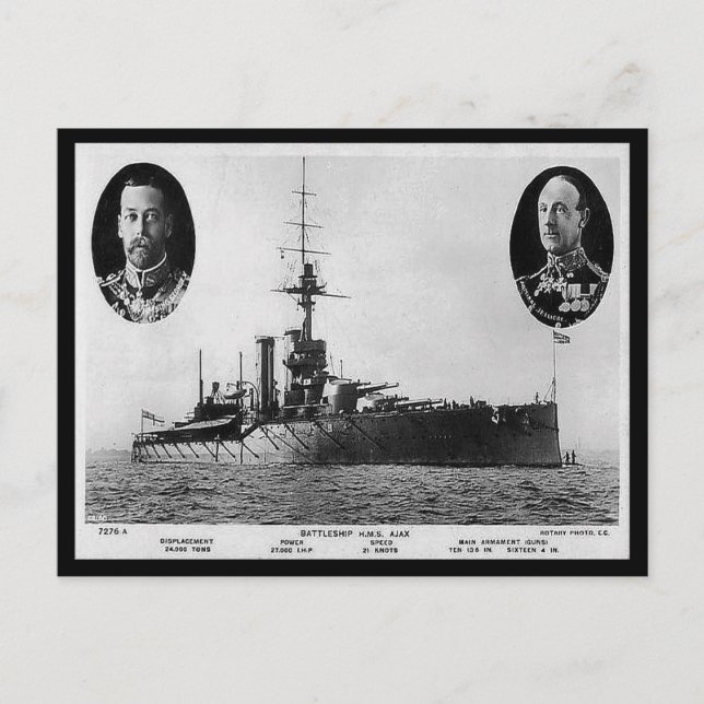 Gammalt vykort - Battleshöft HMS Ajax (Framsida)